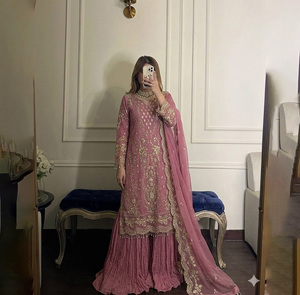 Elegant Pink Salwar Kameez With Gold Embroidery Floor-Length Dress For <b>Wedding</b> Party Wear Women Indian Pakistani Style - Product Image 1