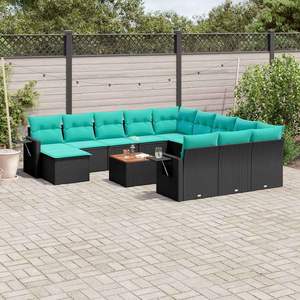 Conjunto de Sofá de Jardín de Ratán Sintético Negro con Cojines, 13 Piezas, Muebles de Exterior de Diseño Contemporáneo para Asientos de Jardín, para 10 Personas o Más - Product Image 1