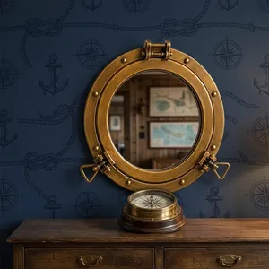 Vintage Nautical <b>Porthole</b> <b>Mirror</b> Antique Brass Finish Wall <b>Mirror</b> for Home Office Bathroom Living Room Coastal Marine Decor - Product Image 4