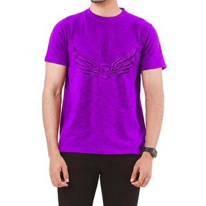 T-shirt à manches courtes pour homme, en coton 100%, avec logo d'aile en relief rouge, coupe classique, col rond, vêtement décontracté - Product Image 2