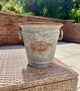 Indoor Galvanized <b>Planter</b> With Decorative Metal Finish For Houseplants <b>Succulents</b> Herbs Flowers Offices Cafes Restaurants - Product Image 1