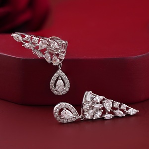 2.16 CT Multi-Cut Lab Grown Diamond Statement Drop Earrings in 14K <b>White</b> Gold - Product Image 4