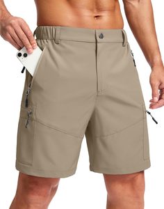 Men's Solid Color Cargo Shorts Elastic Waist Quick Dry Bermuda Shorts With Zip Pockets Casual Style - Product Image 2