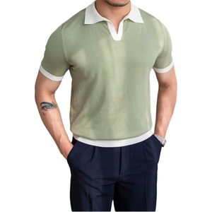Polo de Manga Corta para Hombre, Color Verde Claro, Tejido de Punto, Estilo Casual Elegante, Transpirable, Corte Regular, Tela de Algodón - Product Image 1