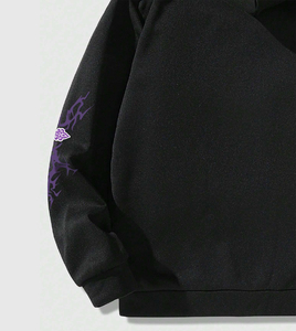 Sweat-shirt unisexe gothique à capuche et fermeture éclair noir avec motif lettres, coupe oversize, pour l'automne, ajustement régulier, respirant, imprimé numérique - Product Image 5