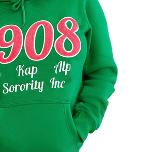 Sweat à capuche pour femme - Vert rose chenille blanc Alpha brodé 100% coton molletonné Hiver/Automne Décontracté - Product Image 6