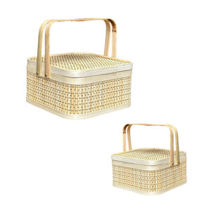 Best Selling BAMBOO GIFT <b>BASKET</b> <b>Wicker</b> Crafts Lid Design for Gifts with Lid, Handles & Custom Color - Product Image 1