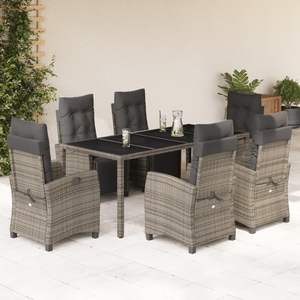 Set da pranzo Patio in Rattan grigio 7 pezzi con cuscini Set da giardino - Product Image 1
