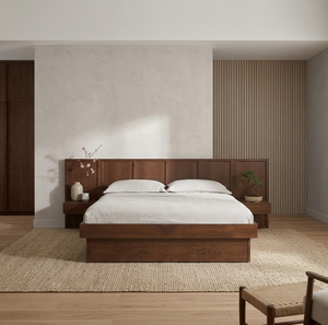 Graz Teak Solid Wood Queen/King Size Durable Eco-Friendly Soft <b>Bed</b> Platform <b>Bed</b> Frame Elegant Panel Headboard Modern Design - Product Image 1