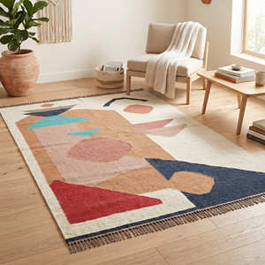 Tapis Kilim en coton d'inspiration aztèque pour salon, style bohème éclectique et intérieurs design - Product Image 5