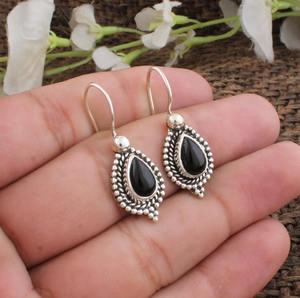 Natural Black Onyx Earrings 925 Sterling Silver <b>Studs</b> Wholesale Genuine Black Gemstone Jewelry for Women Vintage Style Earring - Product Image 4