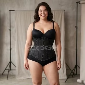 OEM/ODM Jacquard Floral Hourglass Body Shaper Black Brocade <b>Underbust</b> Steel Boned Corsets - Product Image 6