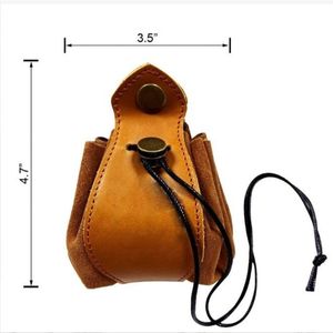 Leather <b>Dice</b> Bag With Drawstring Closure Handmade Brown Classic Style For Game Use 7pcs White <b>Dice</b> Included - Product Image 2