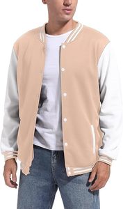 Chaqueta Varsity Beige Blanca para Hombre, Informal, de Poliéster y Algodón, Color Sólido, Cierre de Botones, Corte Regular, para Otoño - Product Image 1