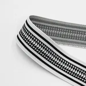 Персонализированный полиэстер 48 мм белый и черный эластичный жаккардовый узор лента эластичная тесьма для одежды