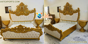 Ensemble de chambre à coucher et lit en teck moderne, artisanat de designer, accents dorés sculptés à la main, mobilier de chambre luxueux et personnalisable - Product Image 2