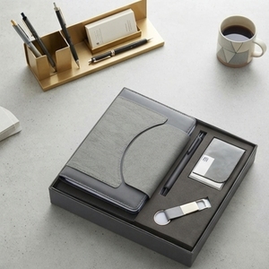Aurelux RE048 Grey Leatherette A5 Multicolor Premium Executive <b>Notebook</b> <b>Set</b> Pen Card Holder 192 Pages Custom Logo Office - Product Image 2