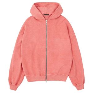 Sweats à capuche zippés délavés à l'acide pour hommes épaule tombante 100% coton épais polaire Streetwear saison d'hiver tissu doux surdimensionné sweats à capuche zippés - Product Image 1