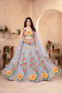 Lehenga Choli Estilo Occidental Bollywood Indio, Tela de Georgette Sintética, para Bodas y Fiestas de Diwali, Materiales Reciclados, Prenda Premium para Mujer - Product Image 4