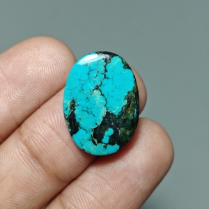 Turquoise naturelle du Hubei, cabochon ovale, pierre précieuse turquoise pour la fabrication de bijoux, 21x15x3 mm. 7 Ct. E676 - Product Image 1