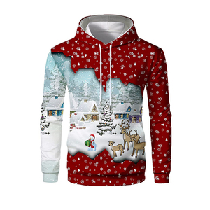 Sweat-shirt à capuche sportif 3D de Noël amusant, personnalisé, noir, rouge-blanc, en polyester, avec transfert par sublimation - Product Image 1