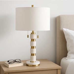 Luxury Marble Table <b>Lamp</b> With Elegant Tapered Silhouette Soft <b>Drum</b> <b>Shade</b> And Contemporary Designer Interior Appeal - Product Image 6