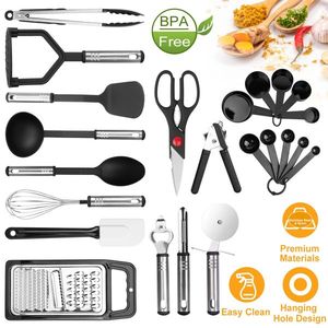 23pcs Stainless Steel Nylon <b>Kitchen</b> Utensil Set Heat Resistant Cooking Tool Kit with Grater <b>Scraper</b> Tongs Whisk Can Bottle - Product Image 1