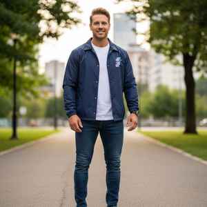 Veste coupe-vent légère pour homme Jack and Jill, bleu marine, boutons-pression, style streetwear décontracté - Product Image 3