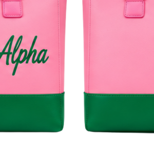 กระเป๋าโท้ทสีเขียวชมพูสำหรับผู้หญิง ลายพิมพ์ตัวอักษรแบบชมรม กระเป๋าสะพายไหล่แฟชั่นพร้อมหูหิ้วคู่สำหรับสุภาพสตรี - Product Image 3