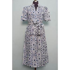 Vestido de Fiesta Moderno, Estilo Dulce, Verano, Midi, Estampado Floral a Mano, Algodón, Casual, Tipo Canguro, Línea A, Natural, para Mujer - Product Image 1