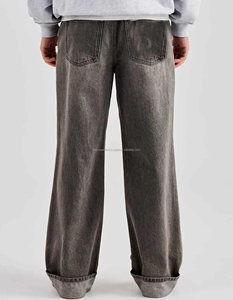 Customization Stitchmode Mid Waist Wide Blue <b>Boot</b> Cut Light Wash Baggy Fleece Denim Jeans Men - Product Image 2