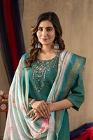Ensemble Kurti et pantalon en soie dorée scintillante avec broderie multi-fils, vêtements ethniques indiens haut de gamme pour l'exportation