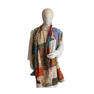 <b>Silk</b> Sari Patchwork <b>Scarf</b> Indian <b>Silk</b> Sari Stole <b>Scarves</b> Boho Fashion Women Wrap Multicolor Ethnic Handmade Gifts Festival Chic - Product Image 1