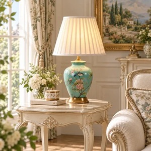 <b>Chinese</b> Style Ceramic E26 AC Bell Table <b>Lamp</b> with Fabric Shade Decorative Bedside <b>Lamp</b> for Living Room Study Villa - Product Image 4