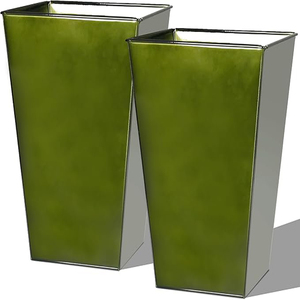 Worth Garden <b>Large</b> Metal Glazed Floor <b>Planter</b> Set of 2 Luxurious Glossy Finish Green Tall Square Tapered Metal <b>Planters</b> - Product Image 1