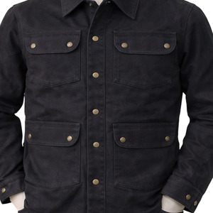 SUQAINA Men's Canvas Customizable Wax Cotton Jacket Solid Color Turn-down Collar Workwear Style Regular Fit 100% Cotton - Product Image 5