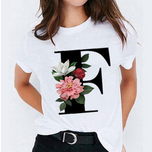 เสื้อยืดผู้หญิงผ้าฝ้าย 100% ระบายอากาศได้ดี พิมพ์ลายดอกไม้และตัวอักษร สำหรับฤดูร้อน - Product Image 6