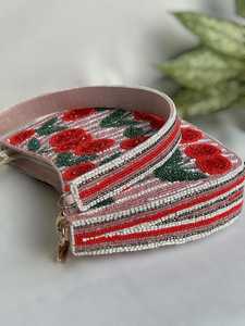 Handmade Cherry Embroidery Beaded Handbag <b>Pink</b> Red Floral Pattern <b>Crossbody</b> <b>Bag</b> For Women Accessory <b>Pink</b> White Beaded - Product Image 6