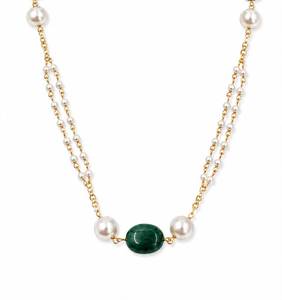 Collar Personalizado Chapado en Rodio con Cuentas Ovaladas Verde Esmeralda, Cadena de Perlas de Doble Hilera, Joyería de Lujo para Novia - Product Image 3