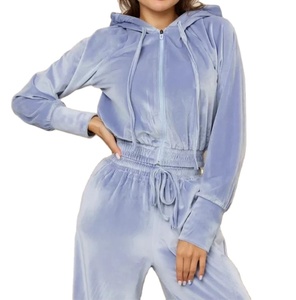 Traje informal de moda para mujer Otoño Invierno conjunto de 2 piezas de manga larga Color sólido terciopelo con capucha pantalones de chándal trajes deportivos 2026 - Product Image 5