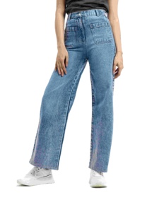Vaqueros holgados de talla grande para mujer, de cintura alta, pierna ancha, de mezclilla, con patrón liso, lavado claro, tejido informal para primavera - Product Image 3