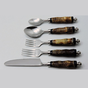 Vintage Stainless Steel <b>Flatware</b> <b>Set</b> 5 Piece With HORN Handles High Mirror Polish Dishwasher Safe - Product Image 2
