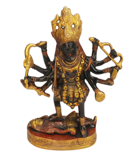 Statue artisanale en laiton de la déesse Kaali Maa Mahakali, design Art Déco Shabby Chic pour la décoration de bureau et de maison, idéale pour les festivités de Diwali - Product Image 3