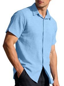 Men's <b>Cardigan</b> Buttoned <b>Short</b> <b>Sleeve</b> Shirt Solid Color Turn-Down Collar Casual Business Shirt - Product Image 6