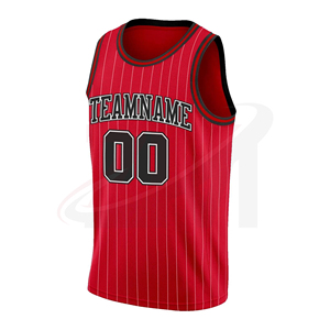 Camiseta de baloncesto personalizada con rayas rojas, camiseta sin mangas unisex sublimada, transpirable, 100% poliéster, nombre del equipo, número, impresión frontal - Product Image 2
