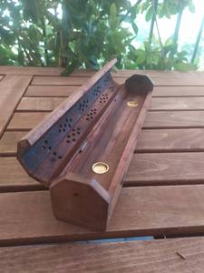 Vintage Wooden Incense Burner Holder, Indian Brass <b>Elephant</b> <b>Decor</b> - Product Image 1