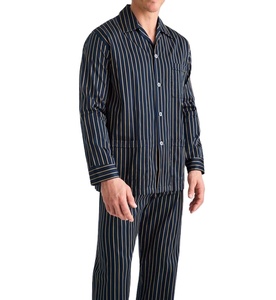 100% coton décontracté classique hommes pyjama ensemble à manches longues bouton chemise pantalon OEM vêtements de nuit vêtements de détente avant Logo en gros en vrac - Product Image 5