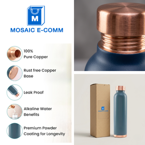 Botella de Agua Mosaic E-Comm 100% Cobre Puro Ecológica de 950 ml |   Libre de BPA, a prueba de fugas, con propiedades antioxidantes |   Hecho en India - Product Image 6