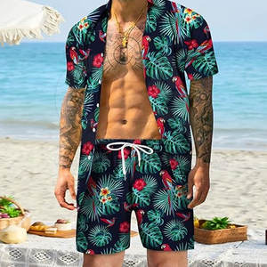 Conjunto de 2 Piezas para Hombre, Camisa de Manga Corta y Pantalones Cortos a Juego, Secado Rápido, Conjunto de Playa Ligero para Vacaciones - Product Image 2