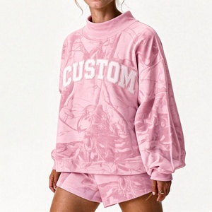Ensemble décontracté deux pièces pour femme, imprimé personnalisé, col montant oversize, manches longues, col haut, vente en gros - Product Image 3